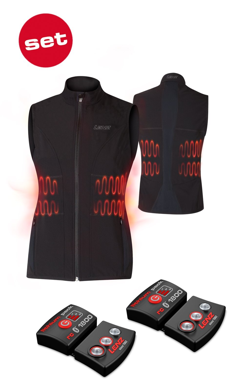 SET - Beheizte Weste LENZ Heat Vest 1.0 Women + Akkus lithium pack rcB 1800