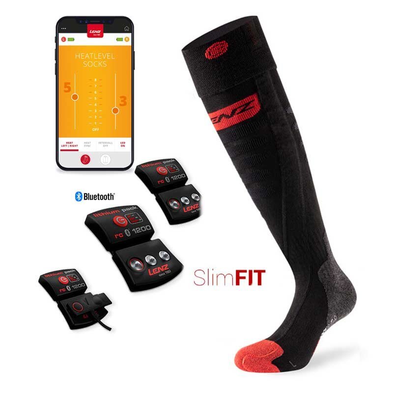 SET - Beheizte Socken Slim Fit LENZ Heat Socks 5.0 Toe Cap + Akkus lithium pack rcB 1200